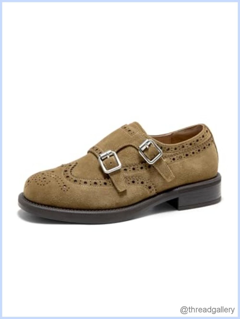 Suede Leather Monk Strap Loafers Brogue Round Toe Slip-On Shoes